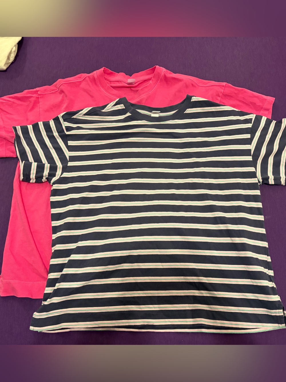 Old Navy Girls' Black and White Striped Tee with Hot Pink Layer